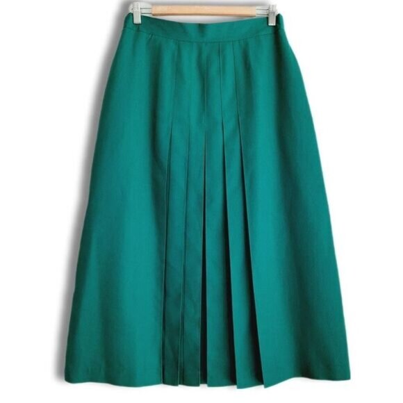 Vintage PANTMAN Pleated Front Long Midi Skirt Green Sz M - Picture 1 of 14